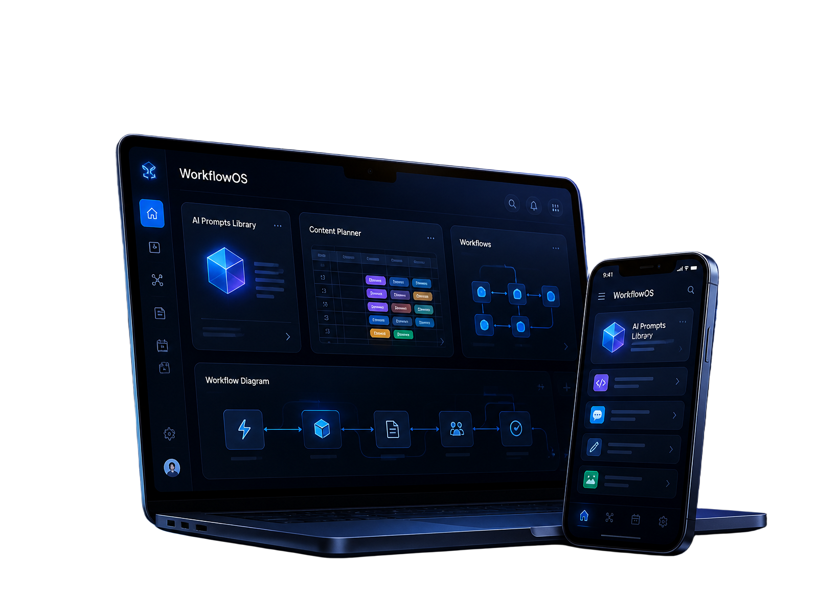 WorkflowOS app shown on laptop and phone